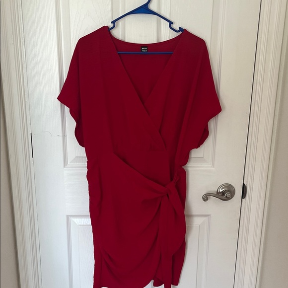 Skue Dresses & Skirts - Red Wrap Mini Dress with Knot Detail